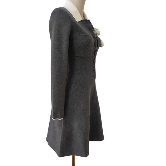 Self-Portrait Grey Crochet Flower Collared Knit Mini Dress S - Picture 8 of 10